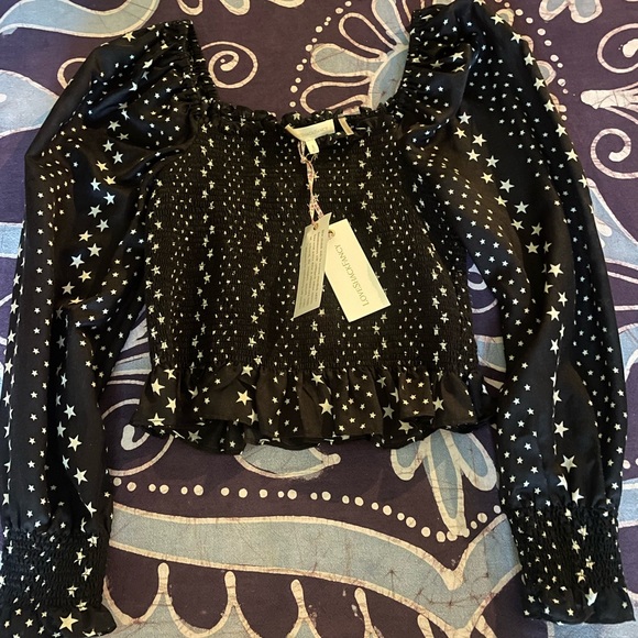 LoveShackFancy Black Satin Star Russell Top - Picture 2 of 4